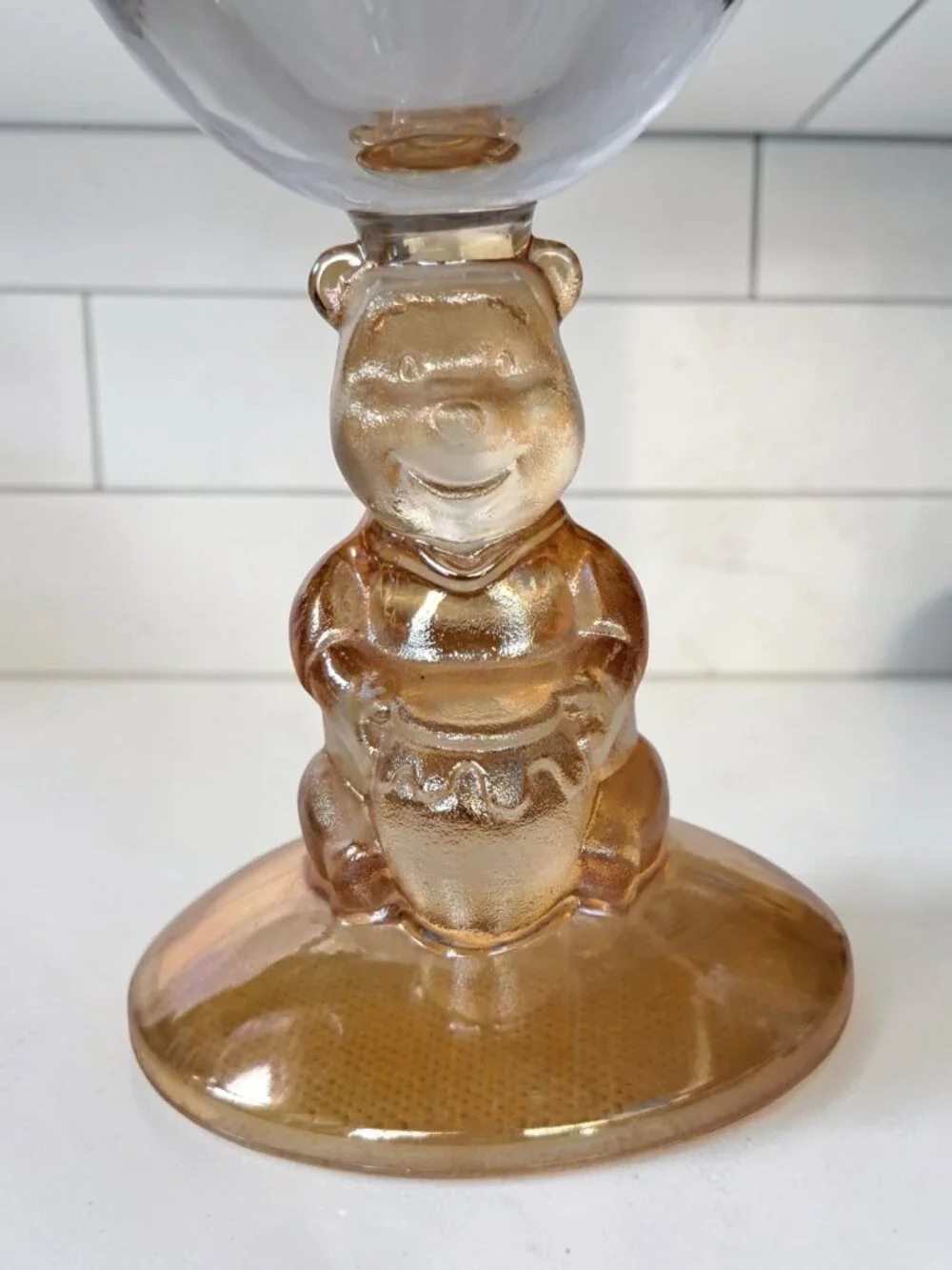 Vintage Lot Of 2 Disney 3D Winnie the Pooh Base Goblet Wine Glass Amber Stemware